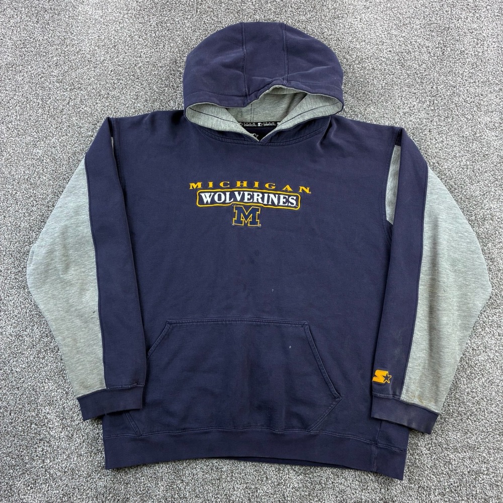 Vintage Michigan Wolverines Hoodie Mens Large Blue Sweatshirt Starter Logo